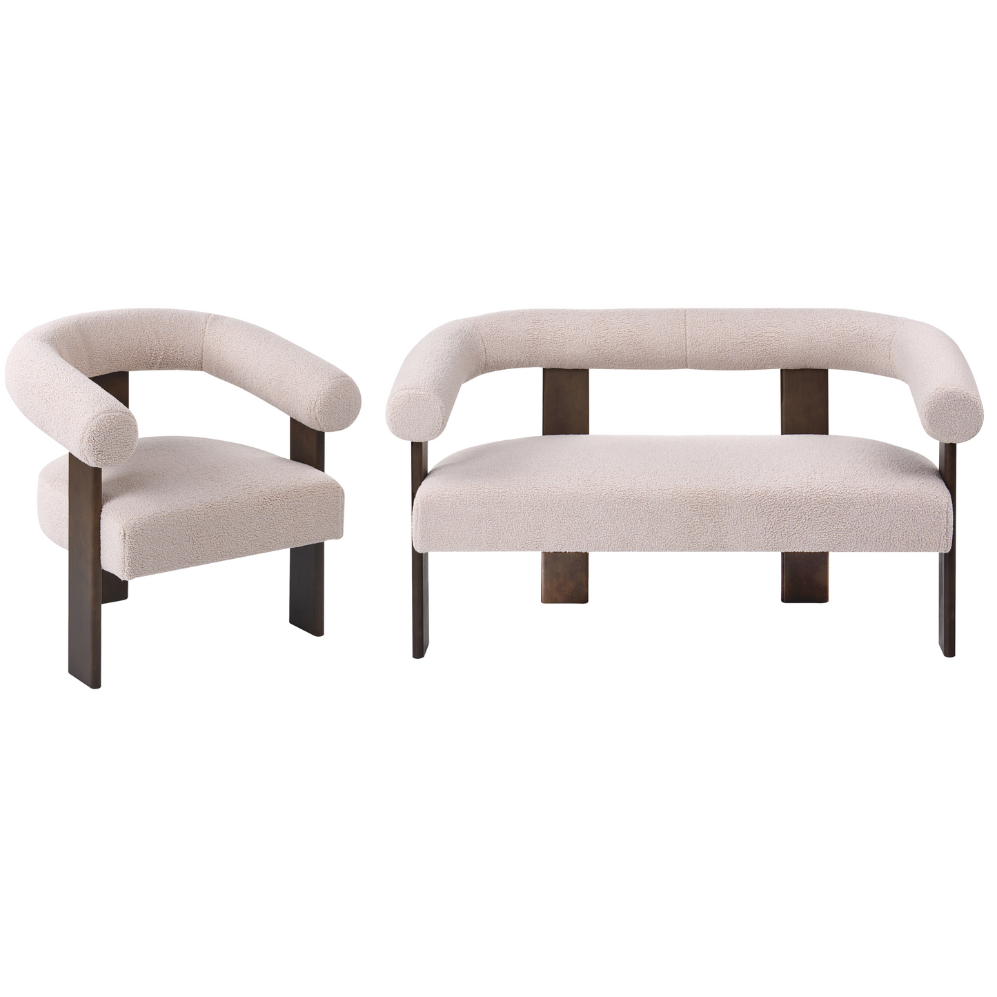 TwoTone Boucle Sofa Set 2 Seater Armchair Beige Brown