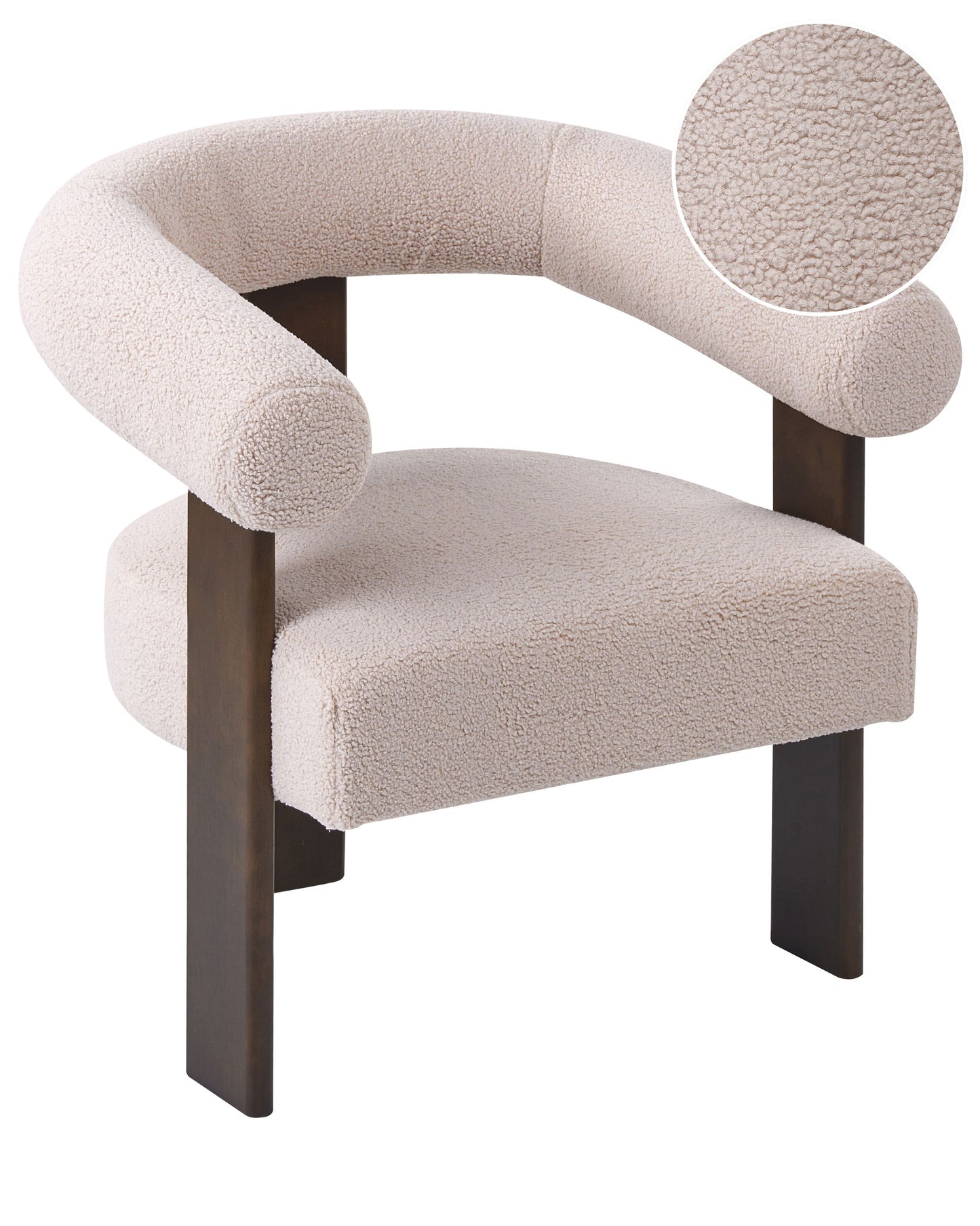 Loft and Loom Armchair Boucle Beige and Dark Brown Wooden Legs