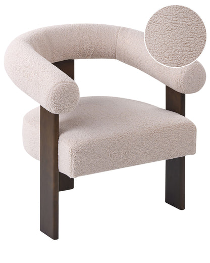 Loft and Loom Armchair Boucle Beige and Dark Brown Wooden Legs