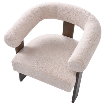 Loft and Loom Armchair Boucle Beige and Dark Brown Wooden Legs