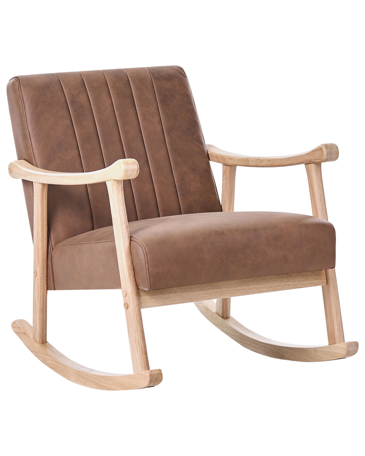 Rocking Armchair Brown Faux Leather Upholstery With Rubberwood Legs And Armrests For Living Room