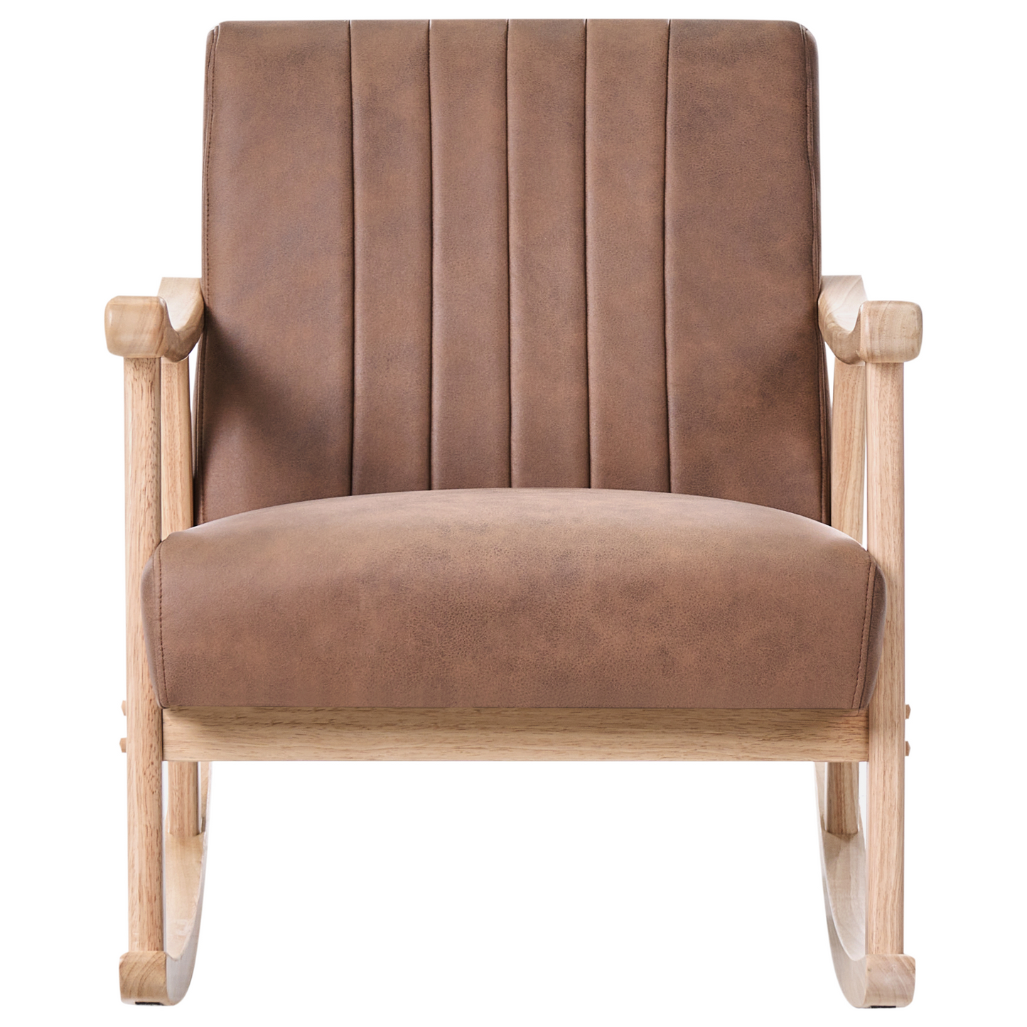 Rocking Armchair Brown Faux Leather Upholstery With Rubberwood Legs And Armrests For Living Room