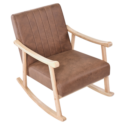Rocking Armchair Brown Faux Leather Upholstery With Rubberwood Legs And Armrests For Living Room