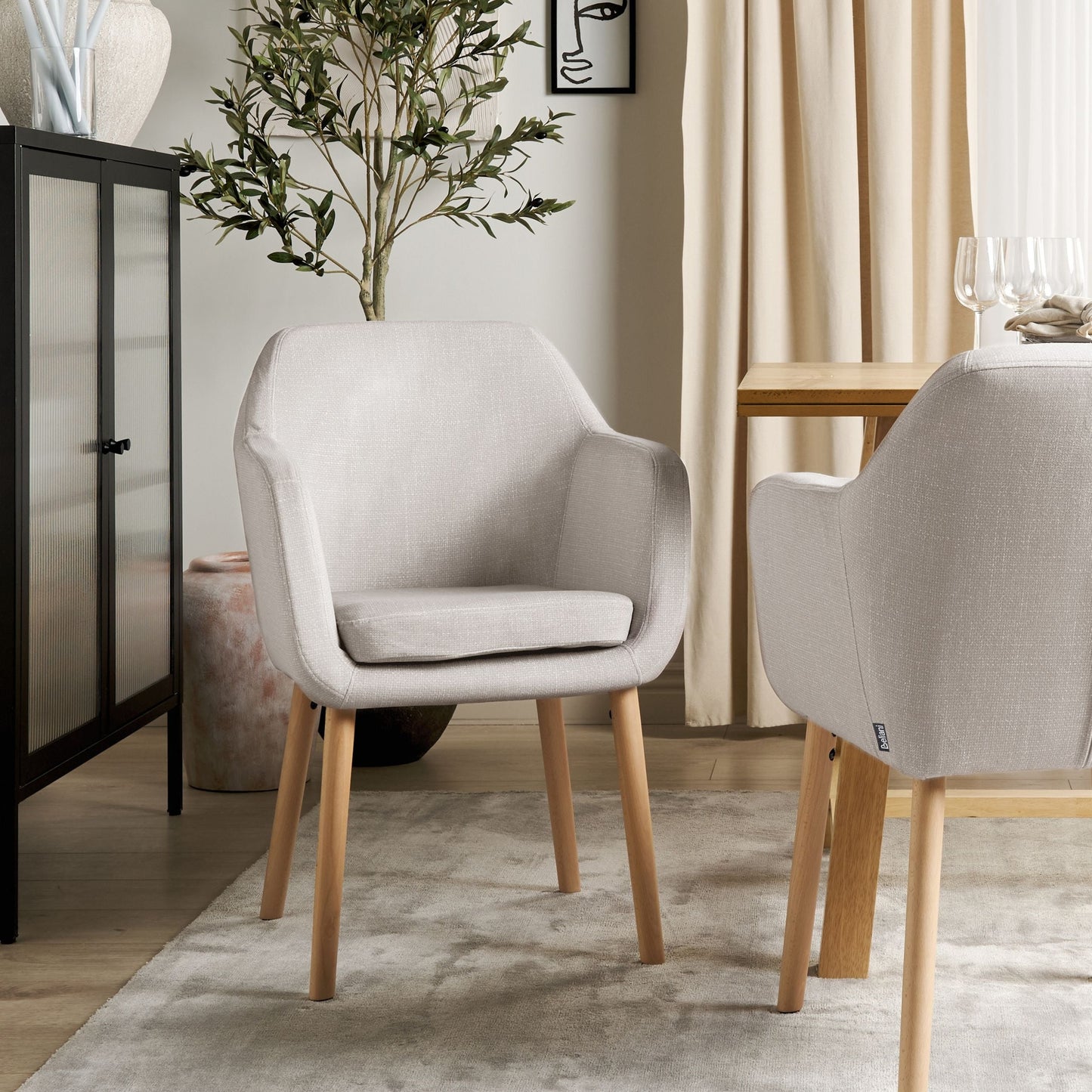 Taupe Dining Chair With Armrests And Wooden Legs