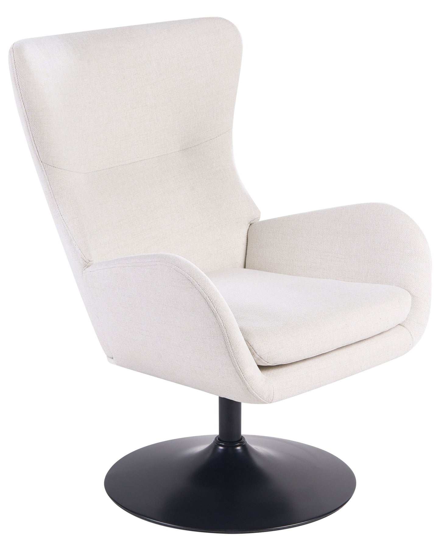 Off-White Fabric Wingback With Black Iron Base 360 Degree Swivel