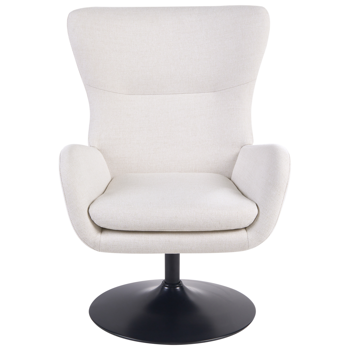 Off-White Fabric Wingback With Black Iron Base 360 Degree Swivel