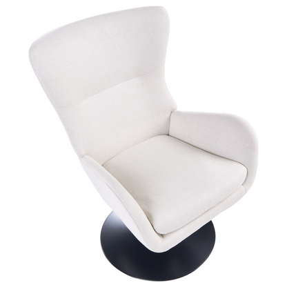 Off-White Fabric Wingback With Black Iron Base 360 Degree Swivel