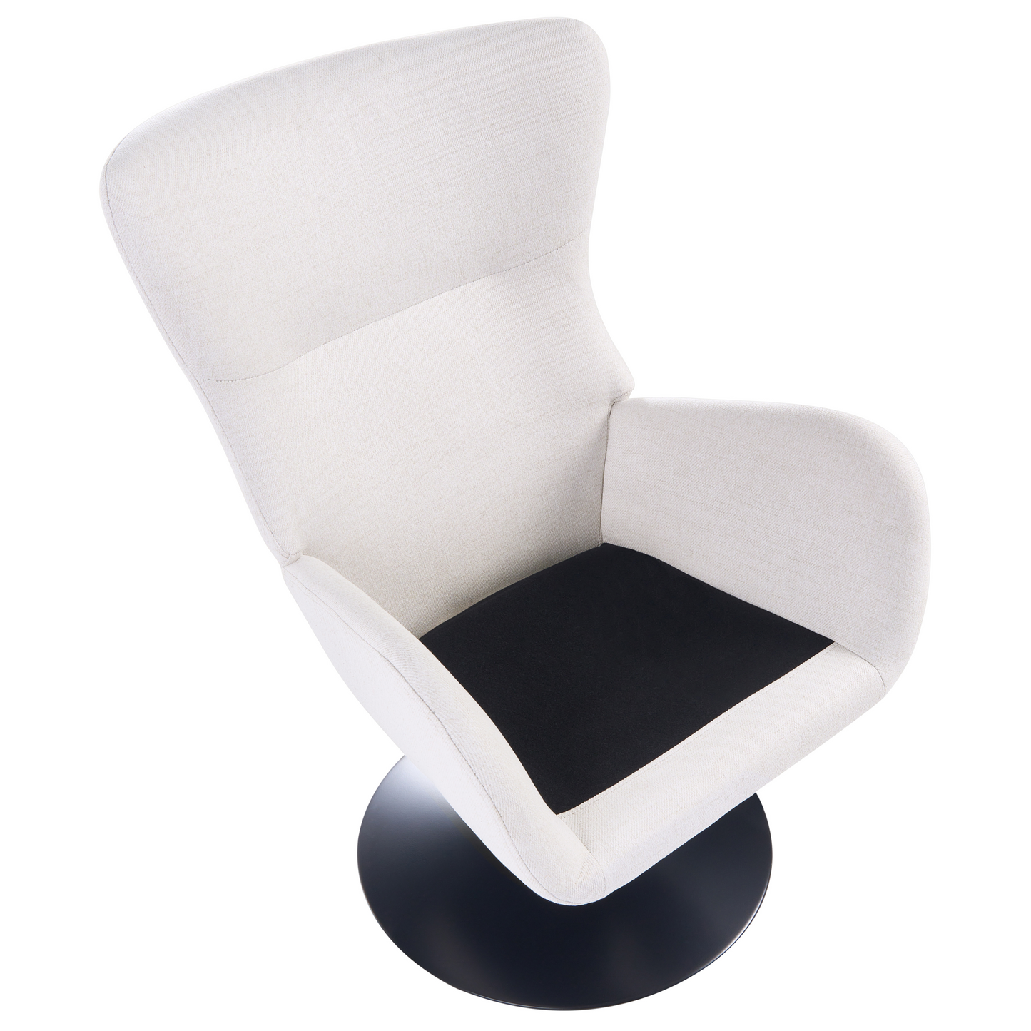 Off-White Fabric Wingback With Black Iron Base 360 Degree Swivel
