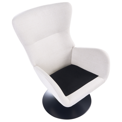 Off-White Fabric Wingback With Black Iron Base 360 Degree Swivel