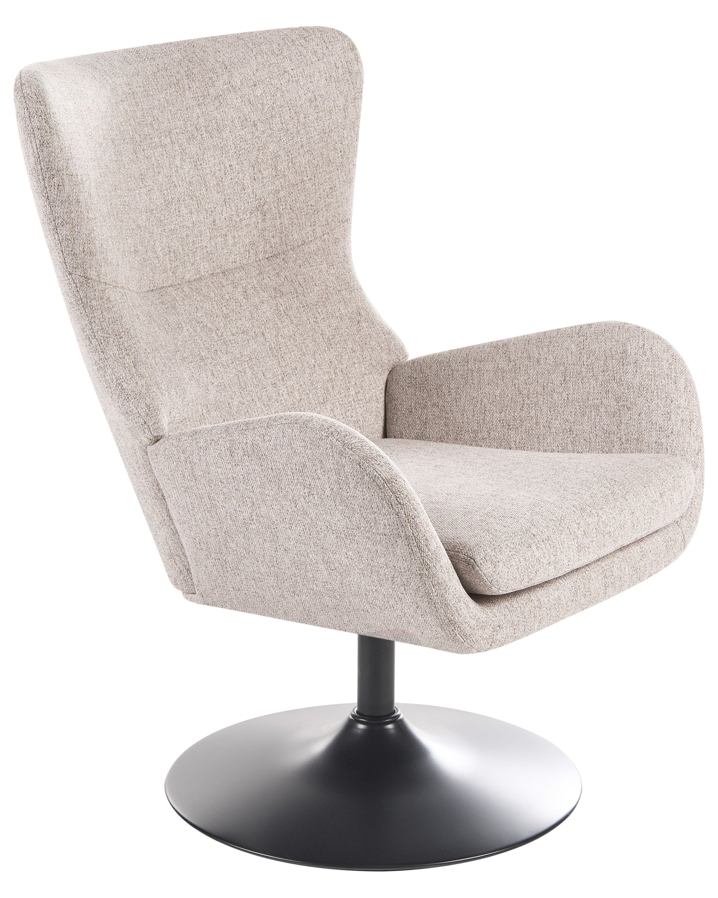 Armchair Beige Fabric Upholstered Wingback With Iron Black Base 360 Swivel Cushioned Seat For Living Room