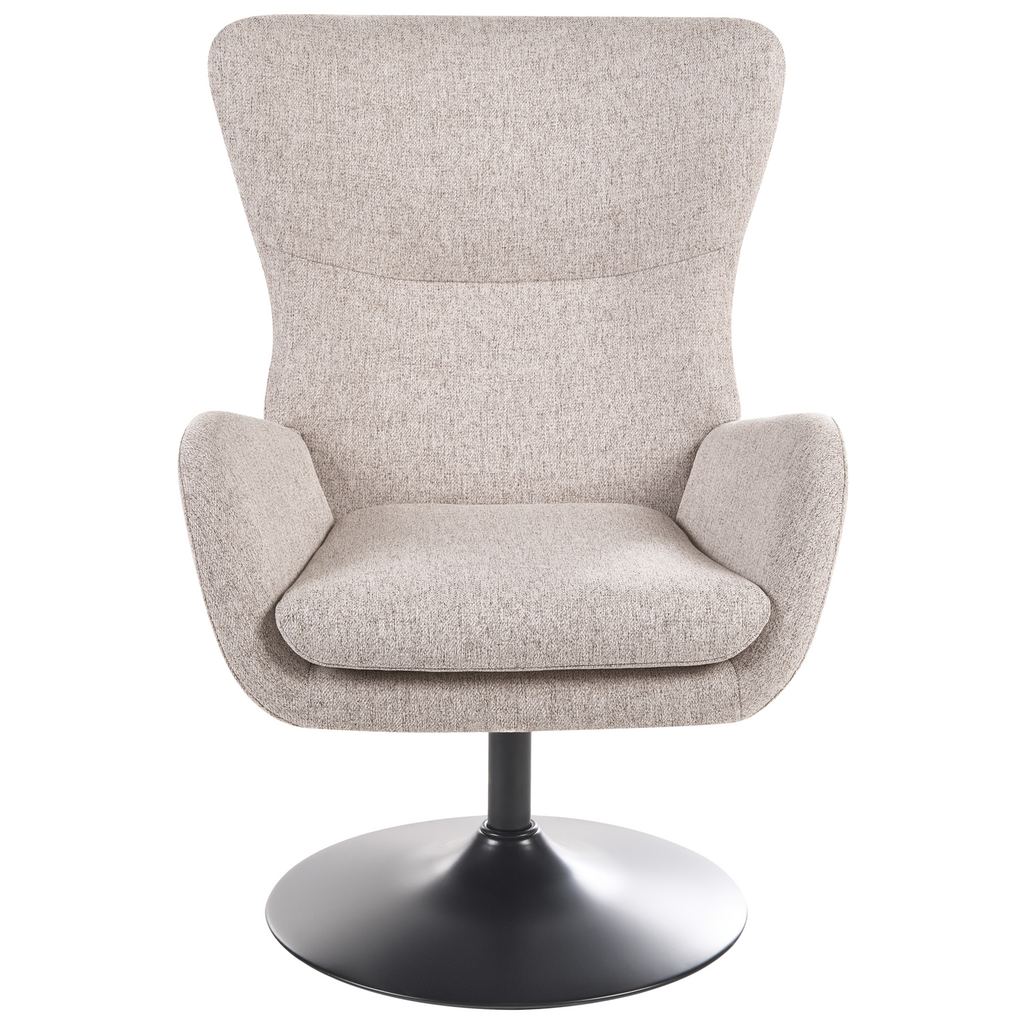 Armchair Beige Fabric Upholstered Wingback With Iron Black Base 360 Swivel Cushioned Seat For Living Room