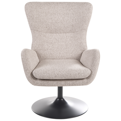 Armchair Beige Fabric Upholstered Wingback With Iron Black Base 360 Swivel Cushioned Seat For Living Room
