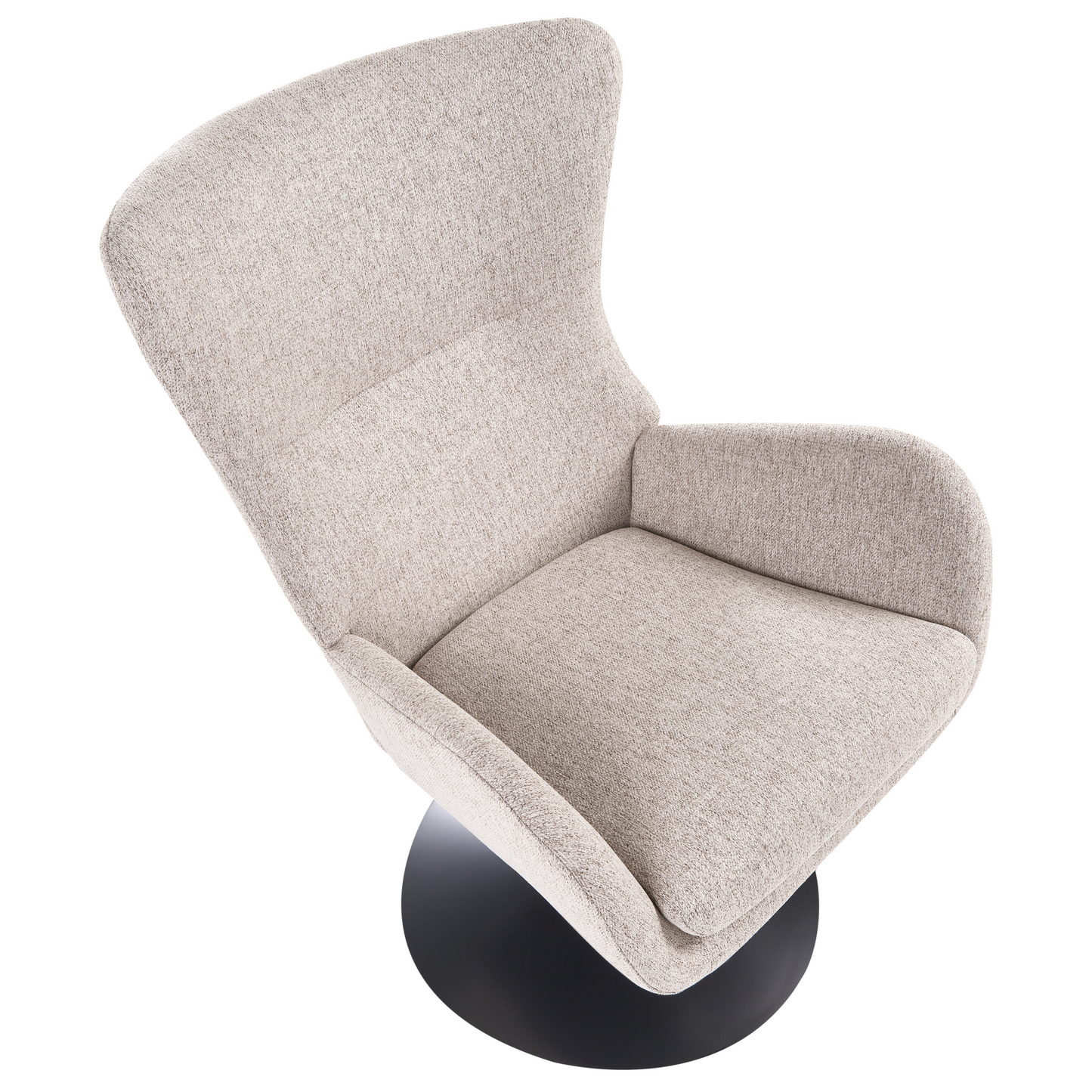 Armchair Beige Fabric Upholstered Wingback With Iron Black Base 360 Swivel Cushioned Seat For Living Room