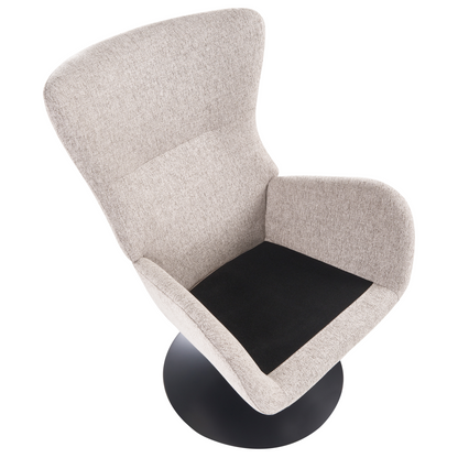 Armchair Beige Fabric Upholstered Wingback With Iron Black Base 360 Swivel Cushioned Seat For Living Room