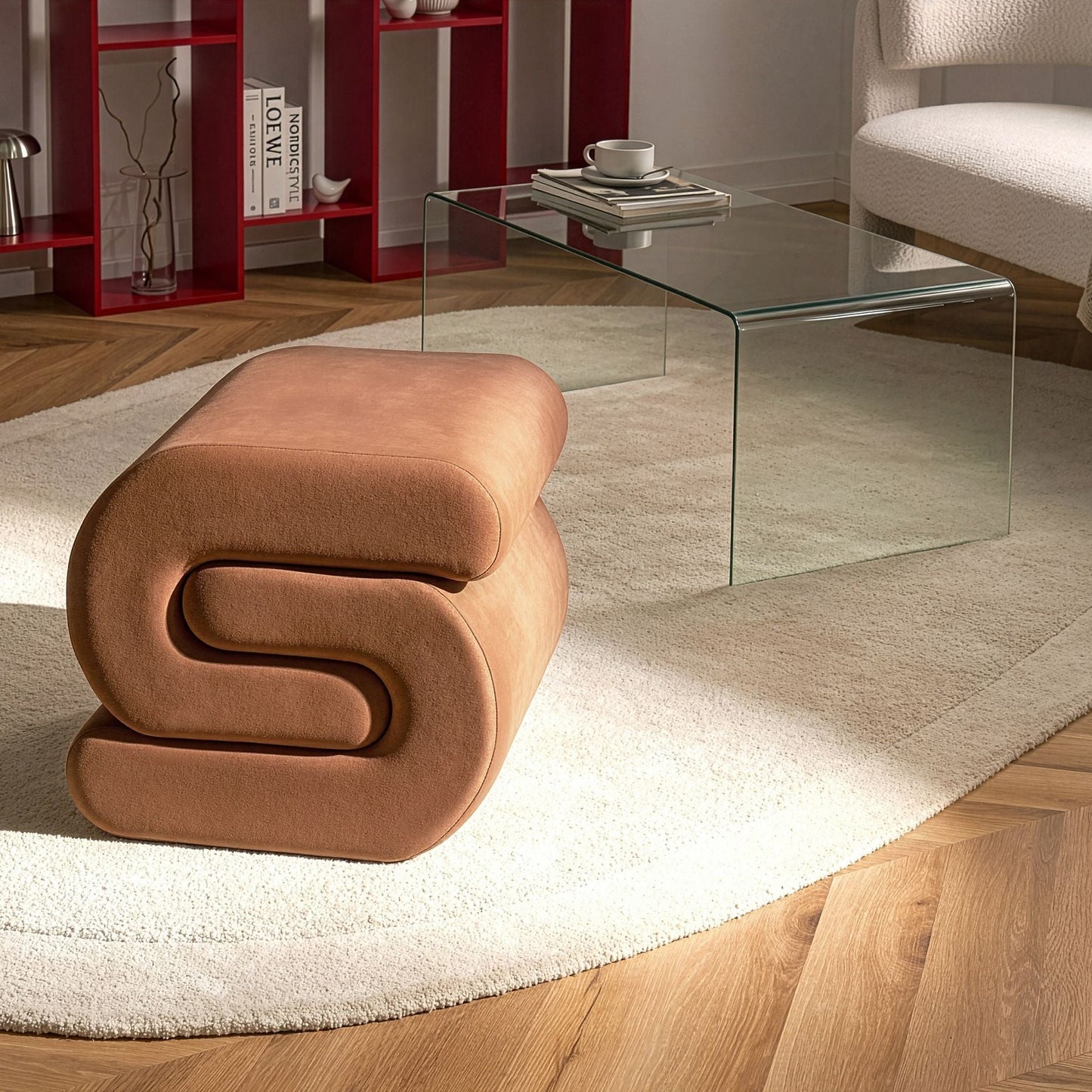 Pouffe Golden Brown Velvet RetroStyle S Shape Footstool