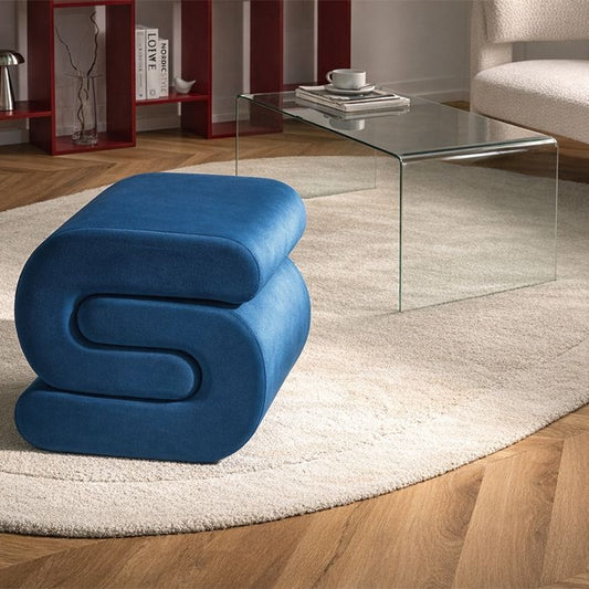 Navy Blue Velvet Pouffe S Shape Footstool