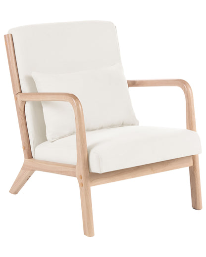 Classic Home Armchair Off-White Fabric With Rubberwood Legs Armrests