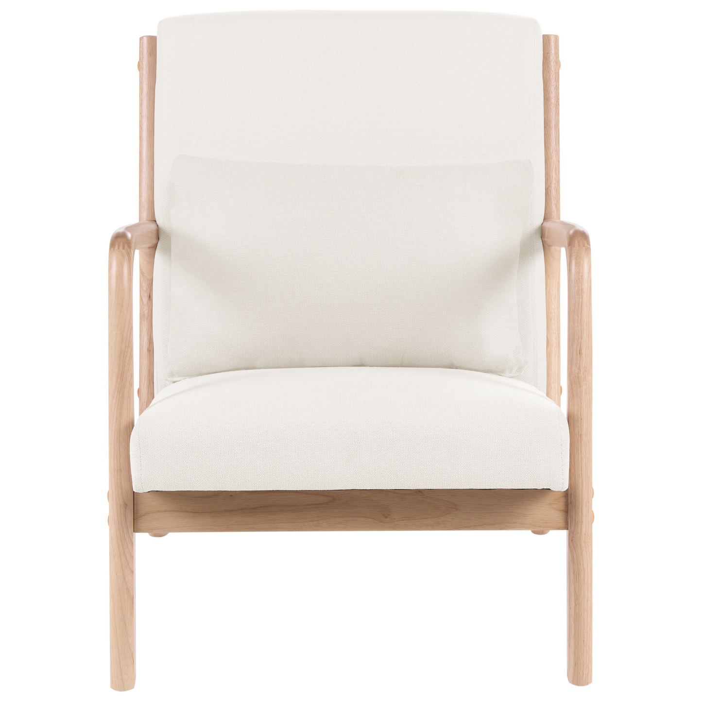 Classic Home Armchair Off-White Fabric With Rubberwood Legs Armrests