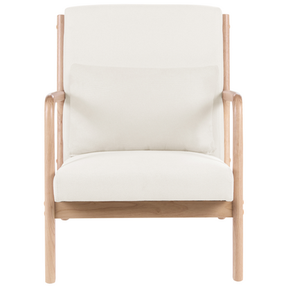 Classic Home Armchair Off-White Fabric With Rubberwood Legs Armrests