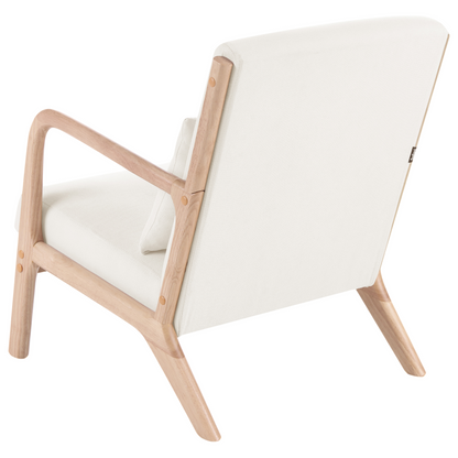 Classic Home Armchair Off-White Fabric With Rubberwood Legs Armrests