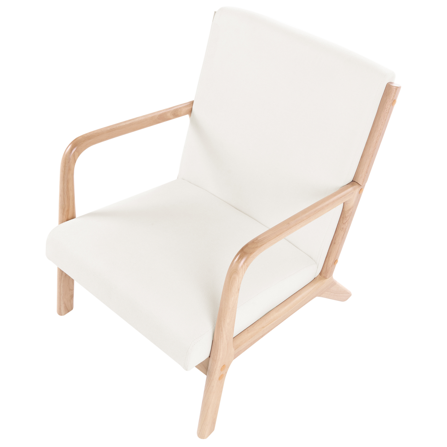 Classic Home Armchair Off-White Fabric With Rubberwood Legs Armrests