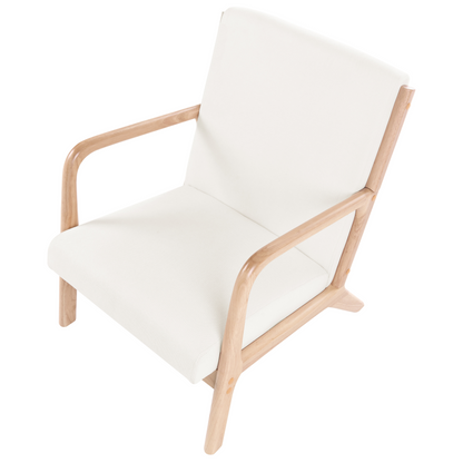 Classic Home Armchair Off-White Fabric With Rubberwood Legs Armrests