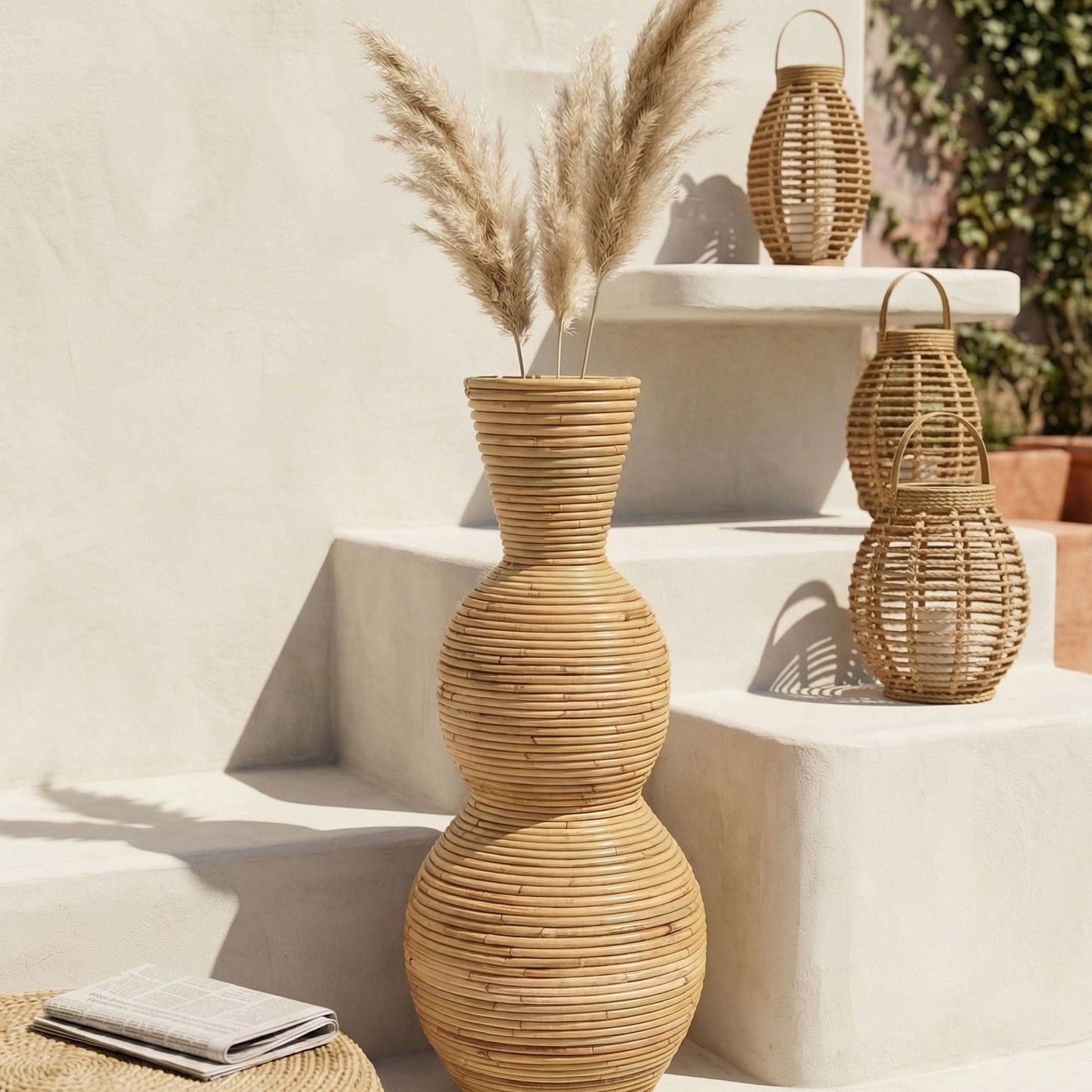 Natural Rattan Vase 70cm Boho Rustic Home Decor