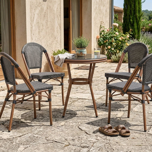 Grey PE Rattan Patio Table 70cm With Tempered Glass Top And Aluminium Frame