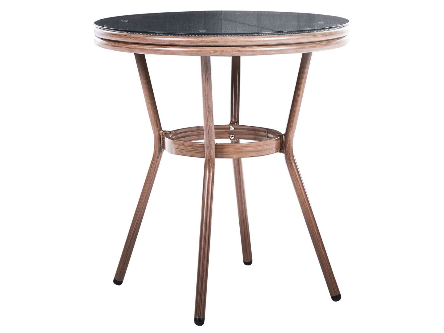 Grey PE Rattan Patio Table 70cm With Tempered Glass Top And Aluminium Frame