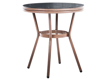 Grey PE Rattan Patio Table 70cm With Tempered Glass Top And Aluminium Frame