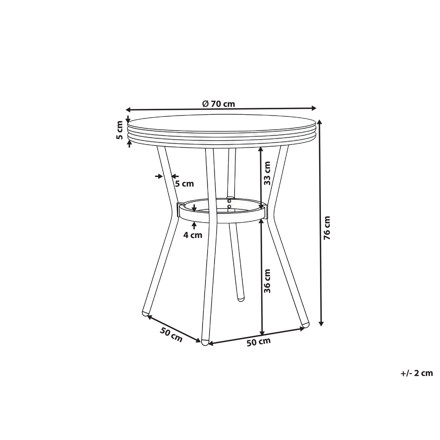 Grey PE Rattan Patio Table 70cm With Tempered Glass Top And Aluminium Frame