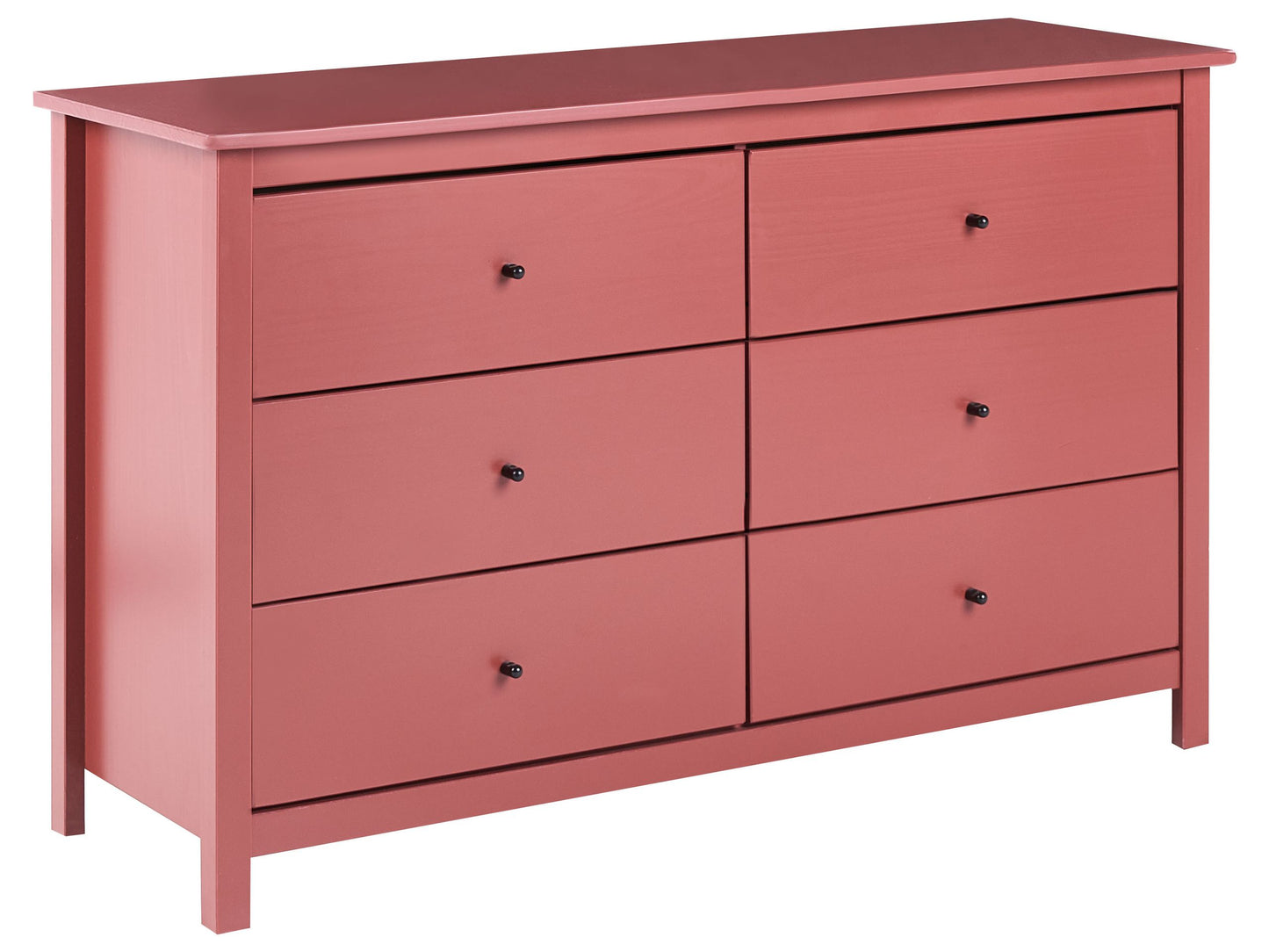 Burgundy 6 Drawer Chest Scandinavian Style Solid Pine Wood Storage Cabinet For Living Room