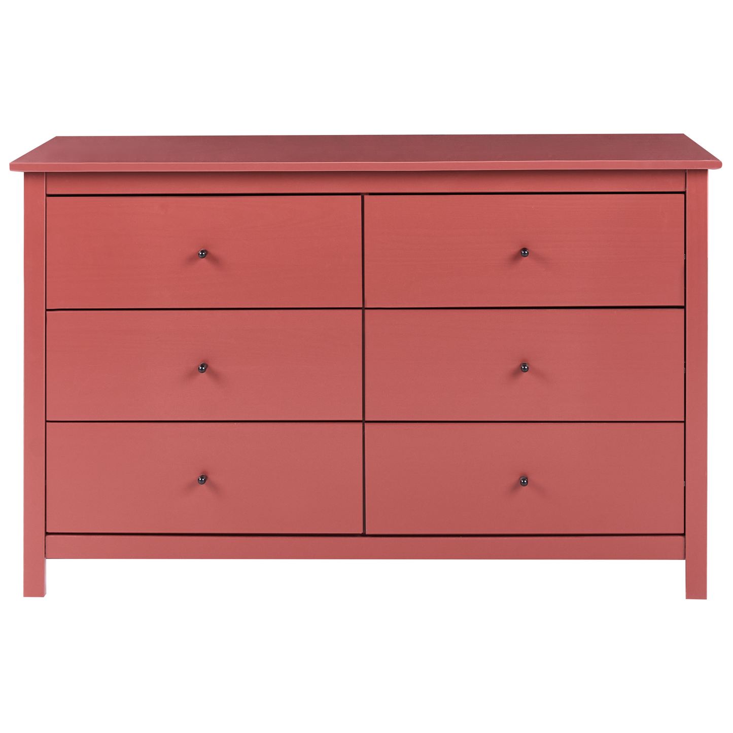 Burgundy 6 Drawer Chest Scandinavian Style Solid Pine Wood Storage Cabinet For Living Room