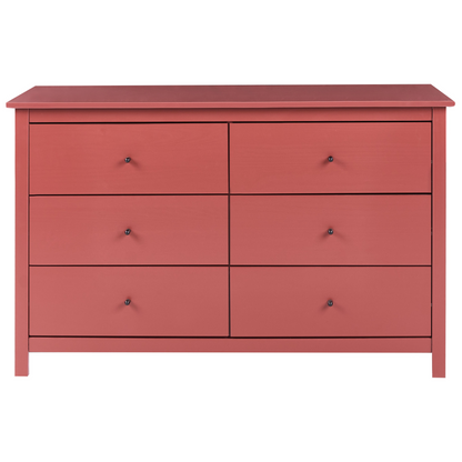 Burgundy 6 Drawer Chest Scandinavian Style Solid Pine Wood Storage Cabinet For Living Room