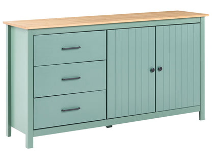 Nordic Pine Co Sideboard Green 2 Door Cabinet With Drawers Scandinavian Style For Living Room