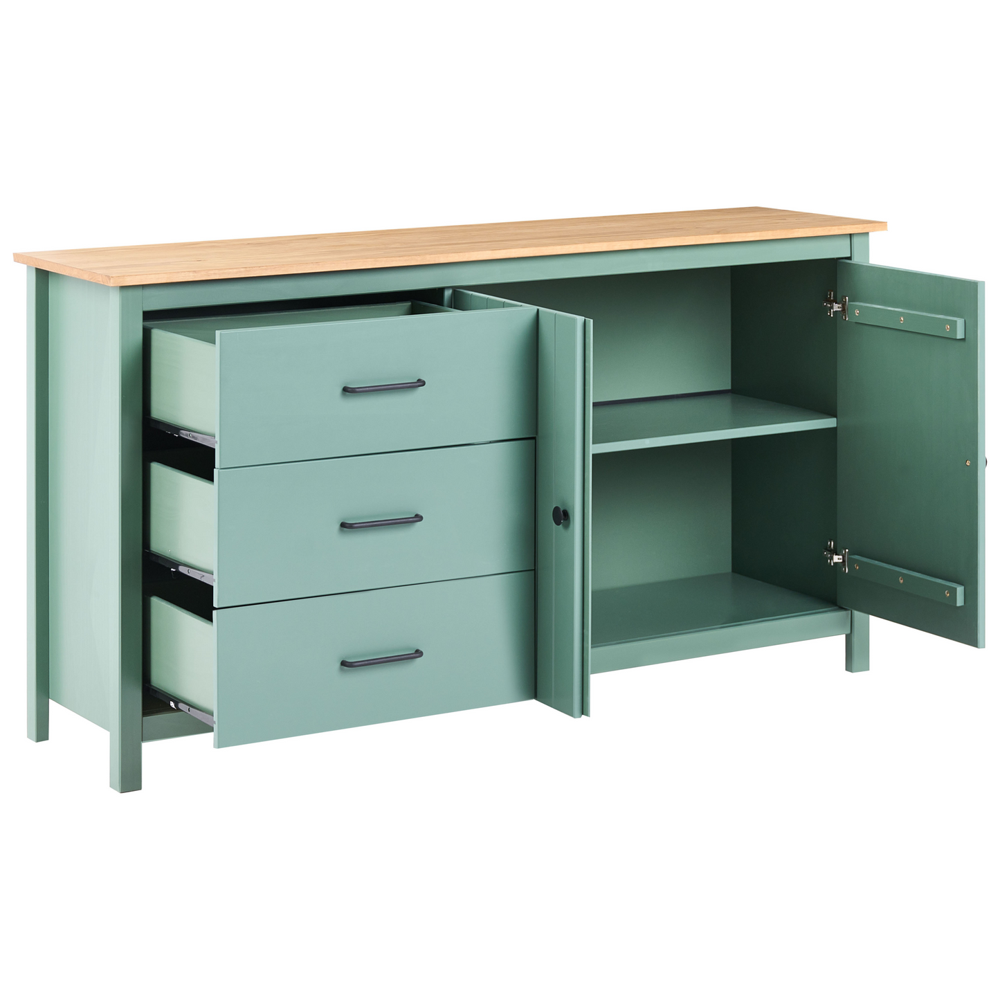 Nordic Pine Co Sideboard Green 2 Door Cabinet With Drawers Scandinavian Style For Living Room