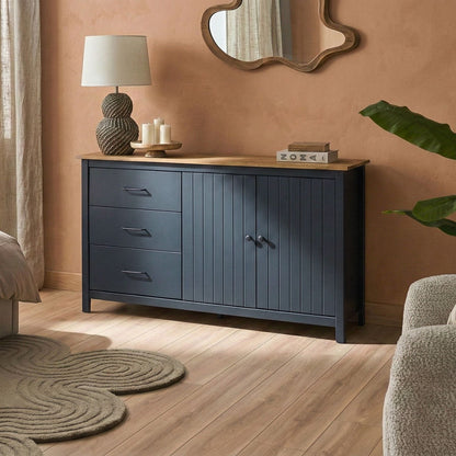 Sideboard Dark Blue 2 Door With Drawers Pine Wood