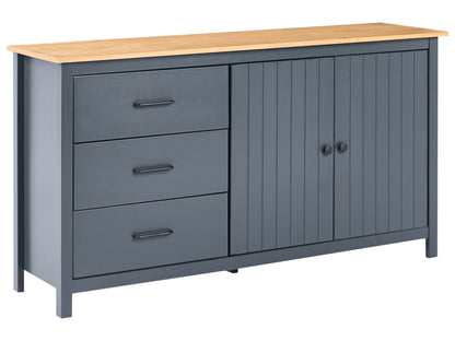 Sideboard Dark Blue 2 Door With Drawers Pine Wood