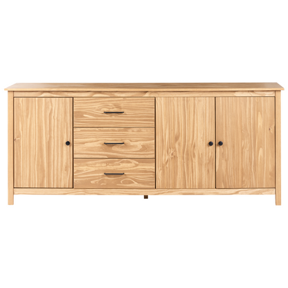 Pine Sideboard 3 Door With Shelves And Drawers Light Brown
