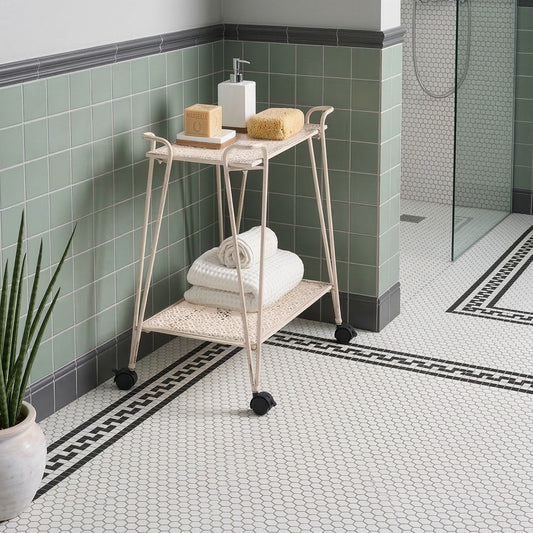 Iron White 2 Tier Mobile Shelving Unit for Bathroom