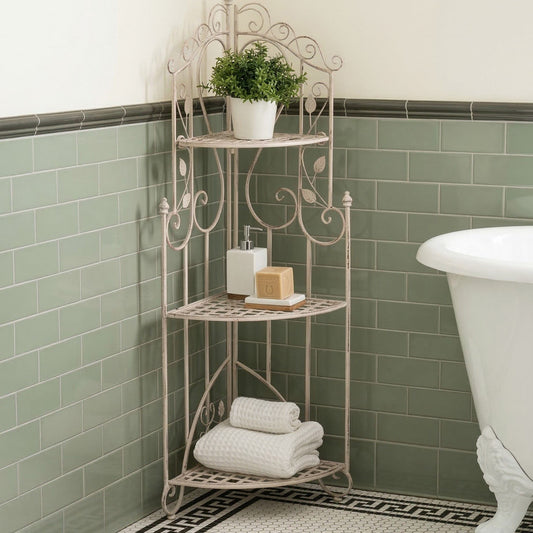 Iron Shelving Unit White 3 Tier Mobile Retro Style