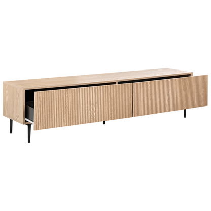 Brand Ash Wood TV Stand With Ribbed Front And Two Drawers For Modern Living Room