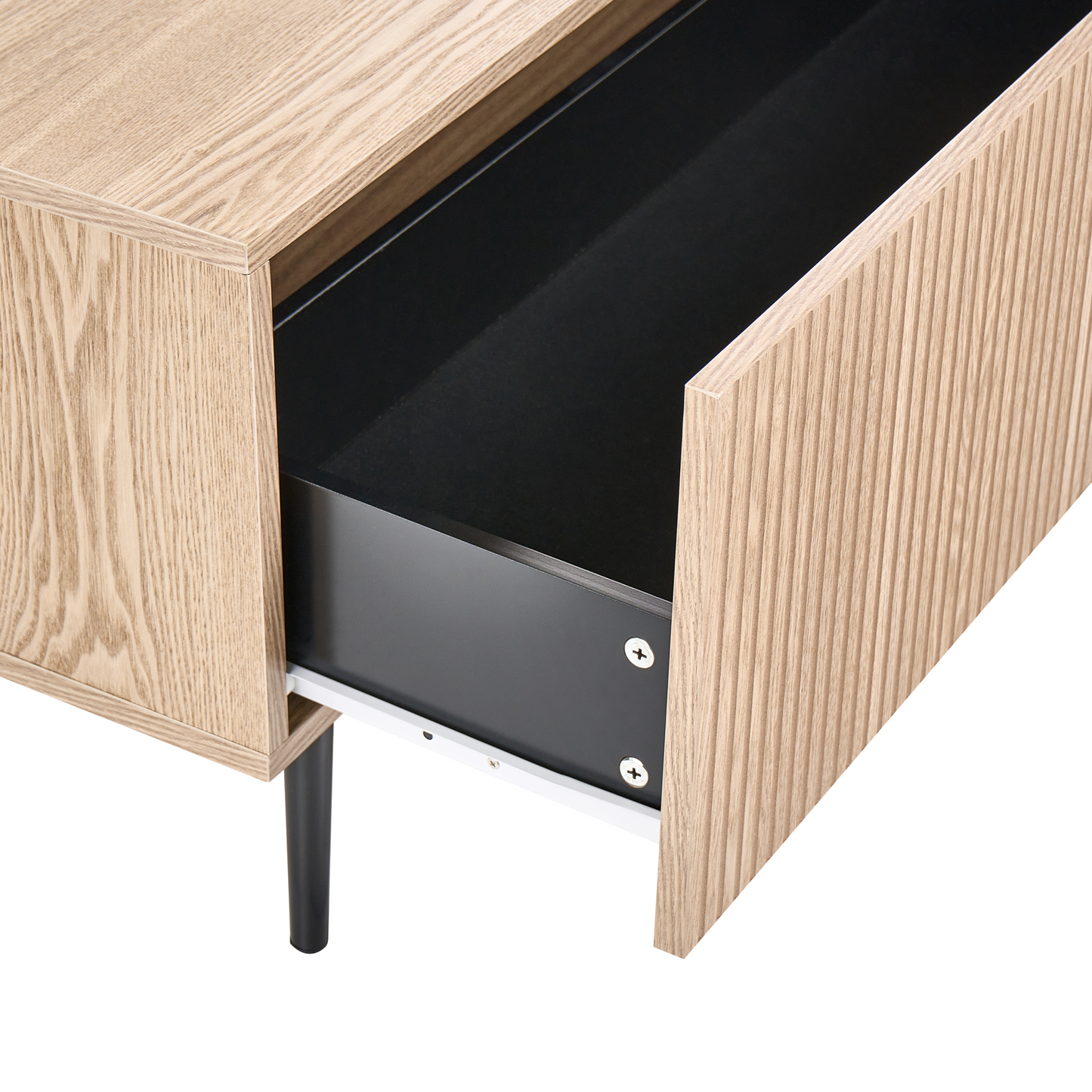 Brand Ash Wood TV Stand With Ribbed Front And Two Drawers For Modern Living Room