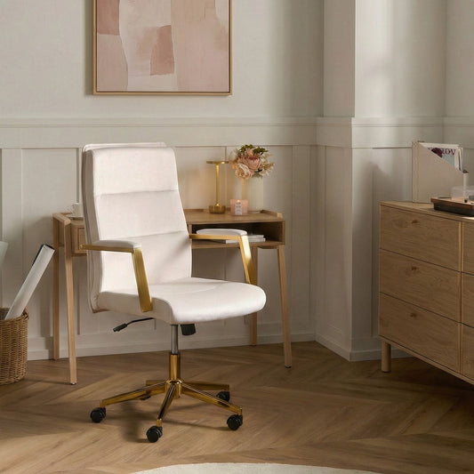 Executive Office Chair Beige Upholstery Height Tilt Swivel