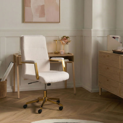 Executive Office Chair Off White Boucle Upholstery with Height Adjustable Tilt Swivel Padding