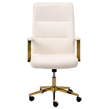Executive Office Chair Off White Boucle Upholstery with Height Adjustable Tilt Swivel Padding