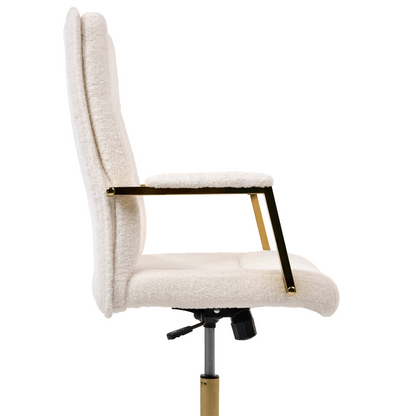Executive Office Chair Off White Boucle Upholstery with Height Adjustable Tilt Swivel Padding