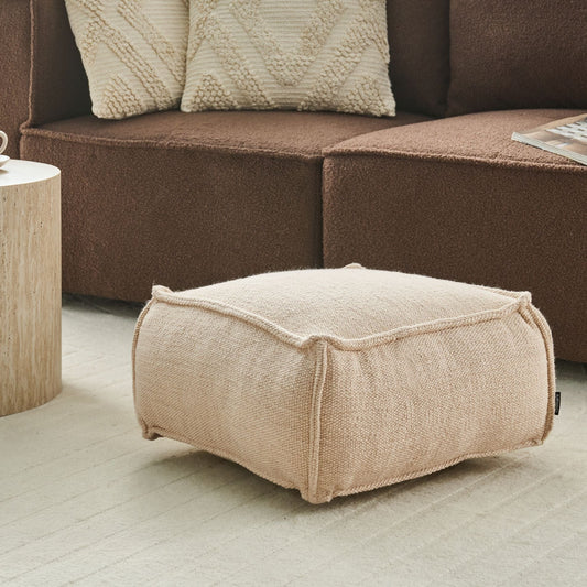 Pouffe Beige Cotton EPS Balls Square Footstool Ottoman Living Room Accessory