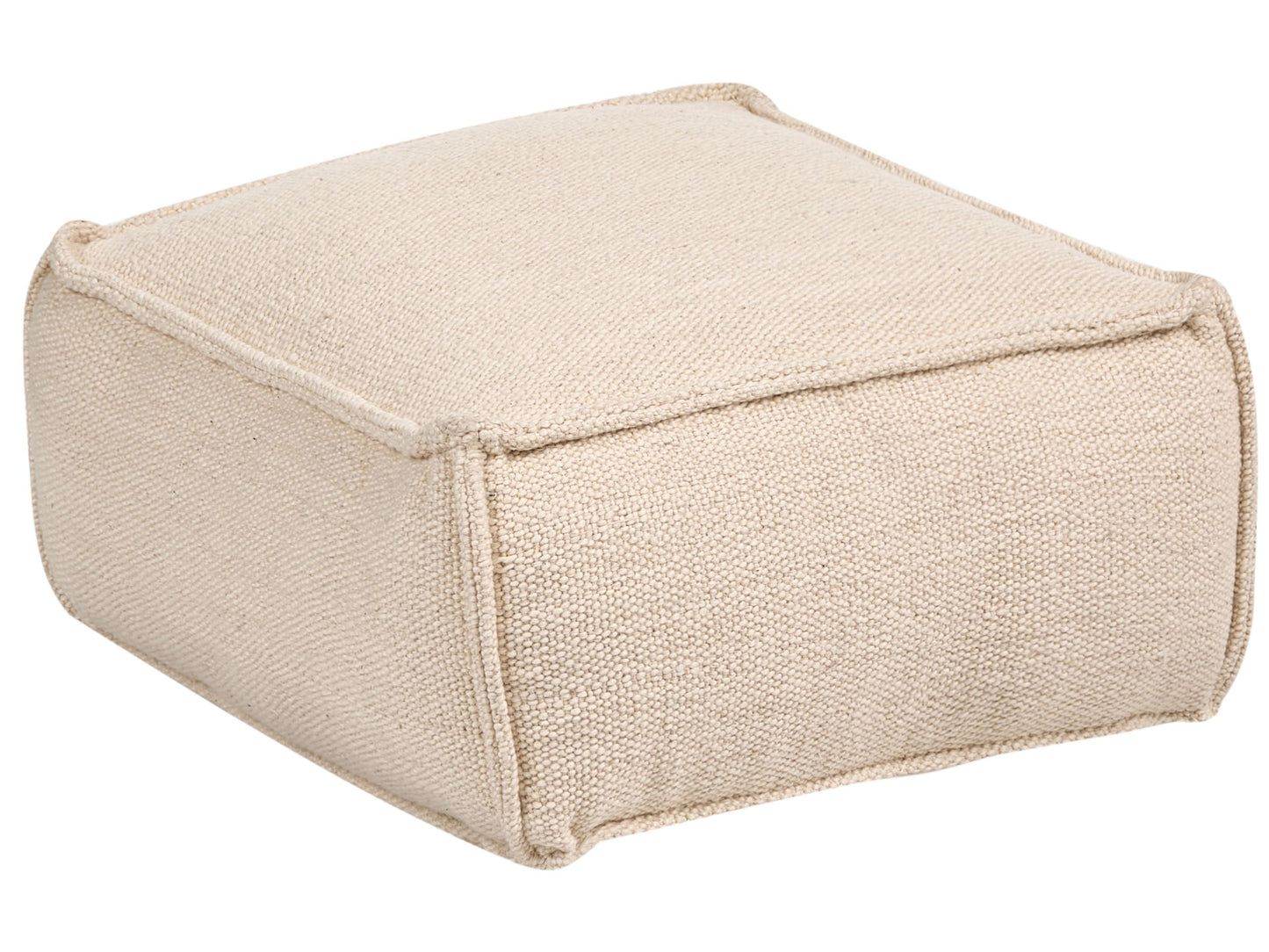 Pouffe Beige Cotton EPS Balls Square Footstool Ottoman Living Room Accessory