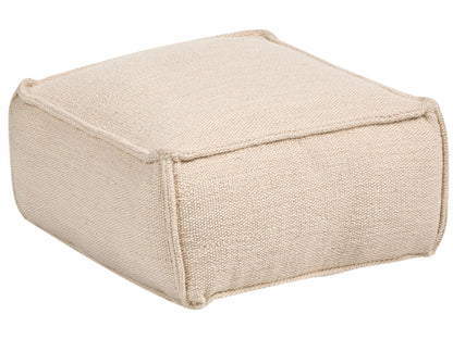 Pouffe Beige Cotton EPS Balls Square Footstool Ottoman Living Room Accessory